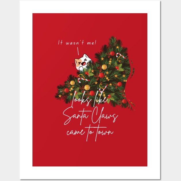 Looks like Santa Claws came to town - Red Christmas Aesthetic Wall Art by applebubble